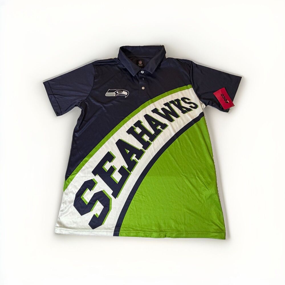 NFL Team Apparel Seattle Seahawks Polo Shirt Men’s Large FOCO NWT Nav